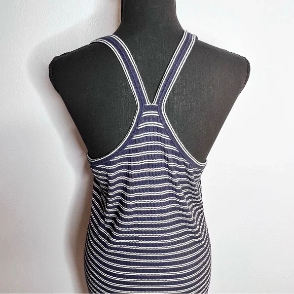 Madewell Womens Racerback Midi Tank Dress Large Striped Ribbed Navy Blue White - Picture 7 of 14